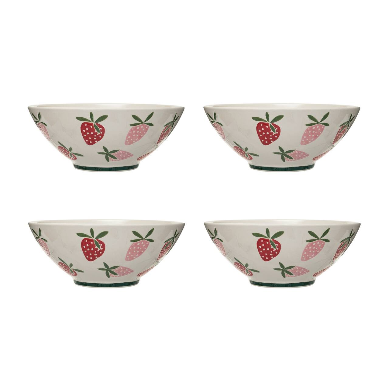 Hello Honey® 10.5" Hand-Painted Wax Relief Strawberries Stoneware Bowls, 4ct.